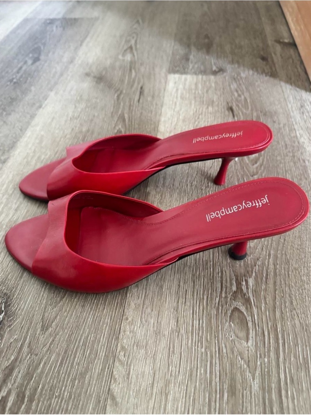 Jeffrey Campbell Red Open-Toe Slide Mules with Kitten Heel